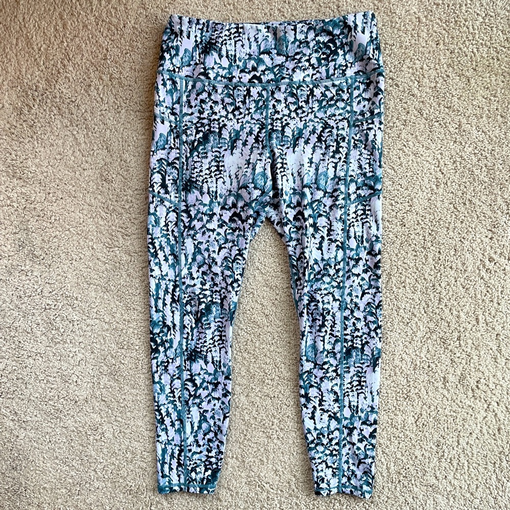 GAIAM Blue Purple Performance 7/8 Length Pockets High Rise Leggings Size Large